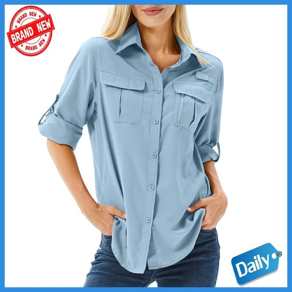 UPF 50 Long Sleeve Sun Shirt Quick Dry Hiking Fishing Safari